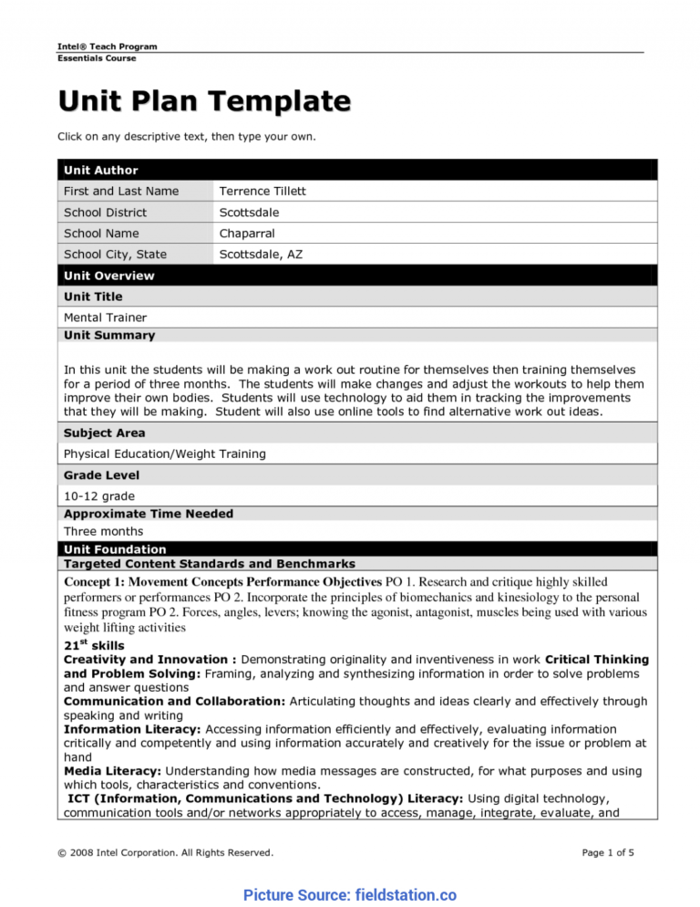 Newest Lesson Plan Template Ontario Blank Unit Lesson Plan throughout