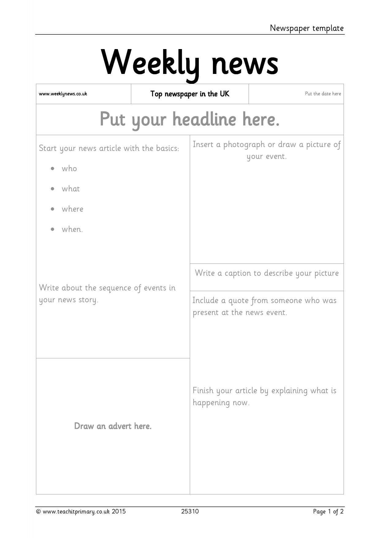 Newspaper Template For Science Report Template Ks2