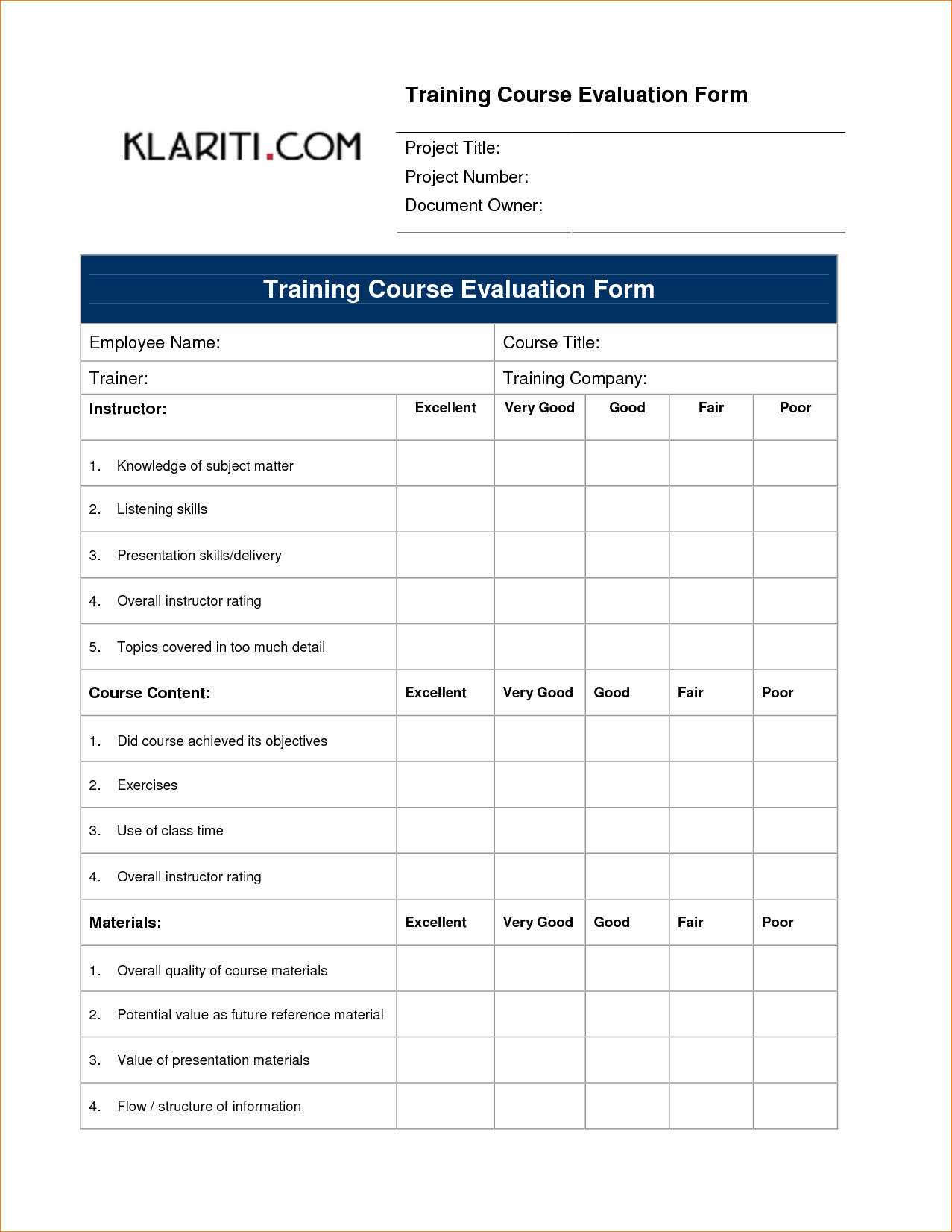 Nice Feedback Form Template For Training Evaluation Intended For Blank Evaluation Form Template