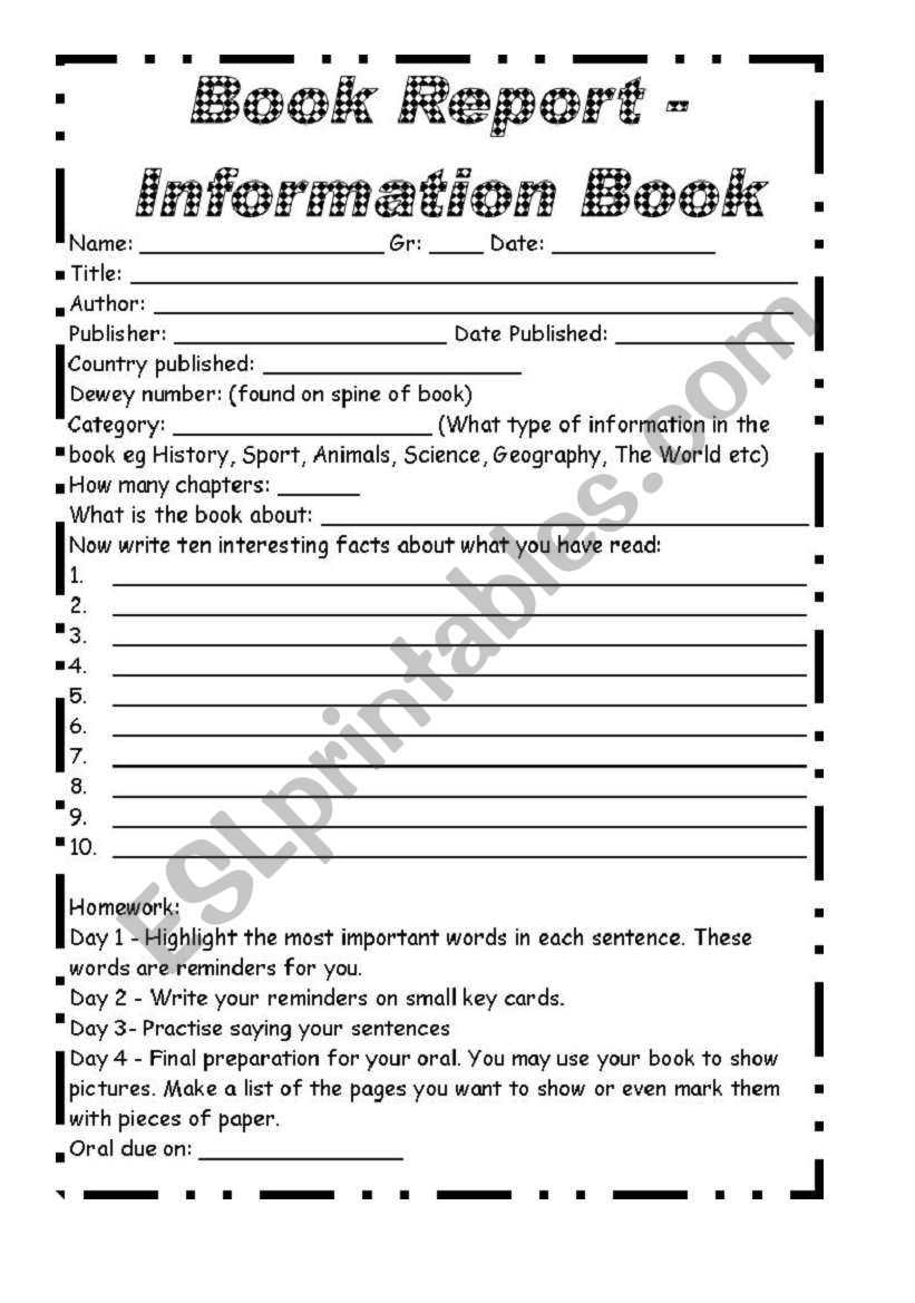 Non Fiction Book Report And Oral Presentation - Esl With Nonfiction Book Report Template