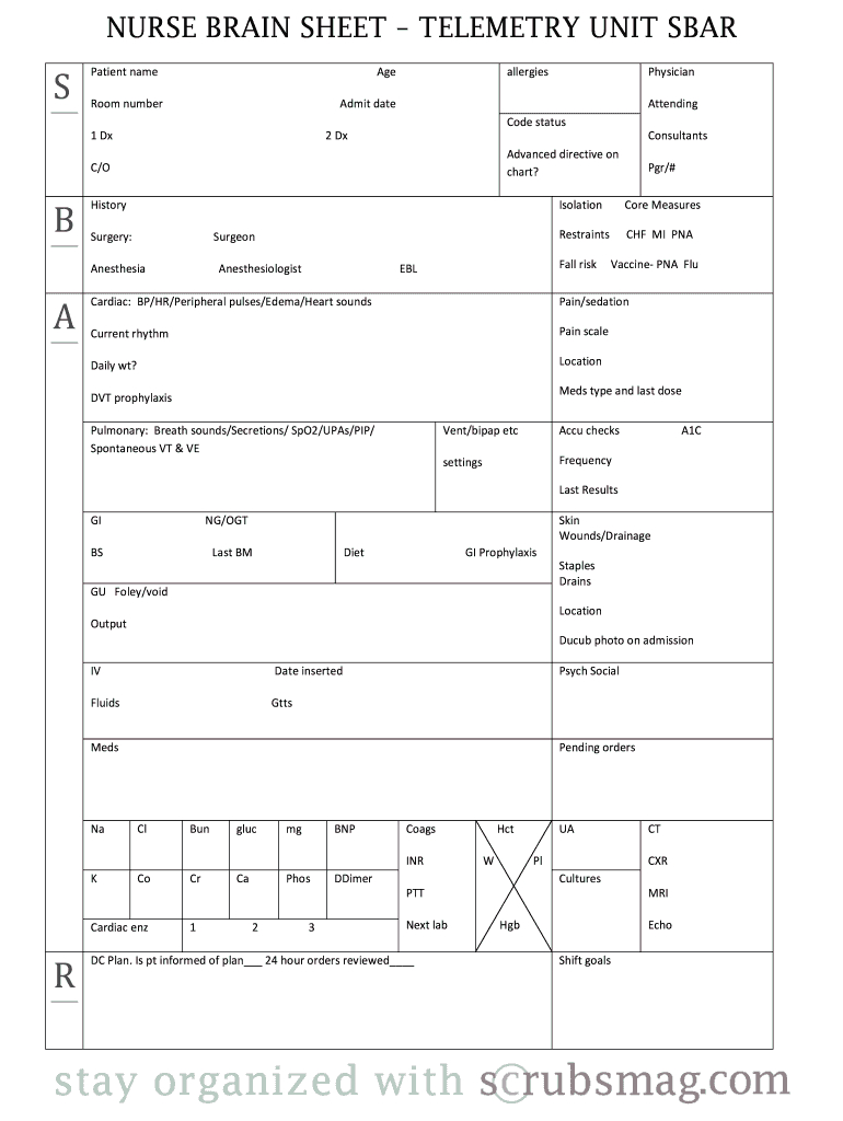Nurse Brain Sheet Editable – Fill Online, Printable Pertaining To Nursing Report Sheet Templates