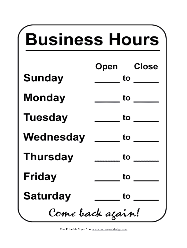 Office Hours Template - Fill Online, Printable, Fillable Inside Hours Of Operation Template Microsoft Word