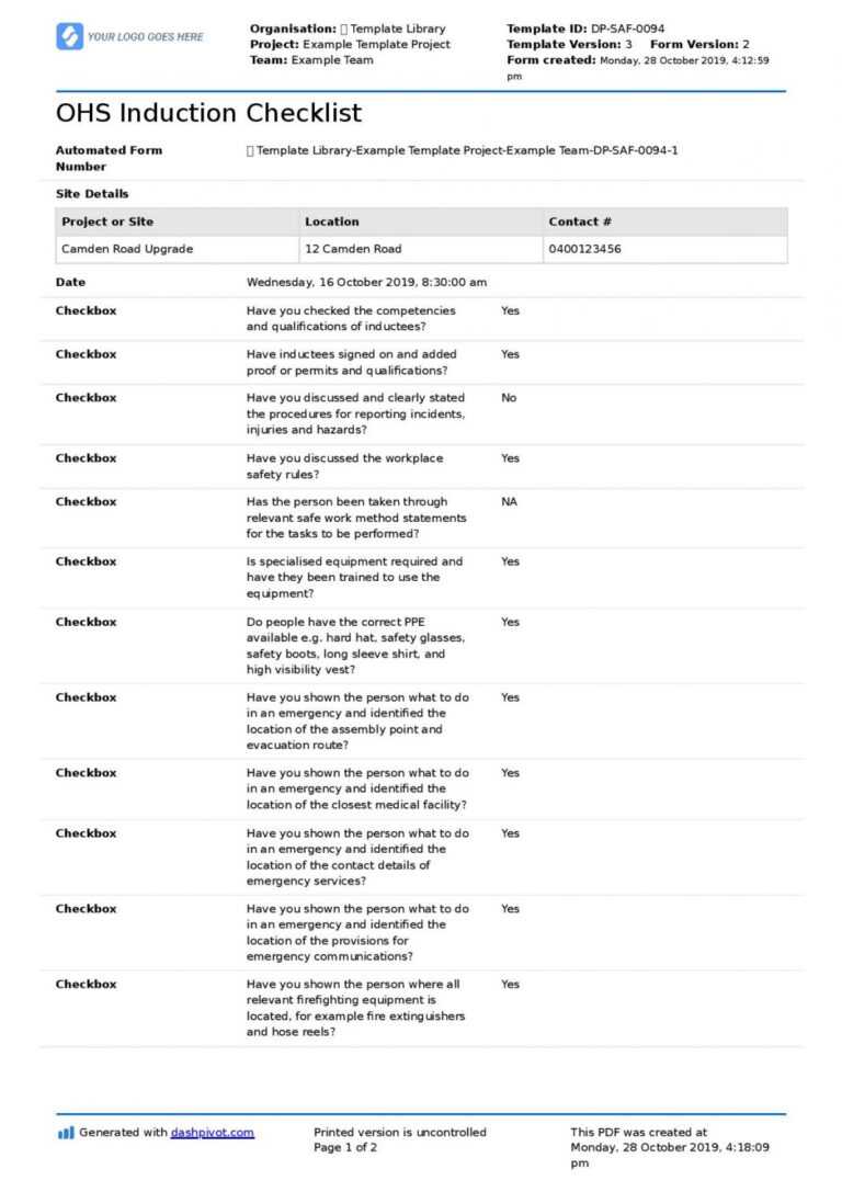 Ohs Monthly Report Template Audit Hazard Inspection Checklist ...