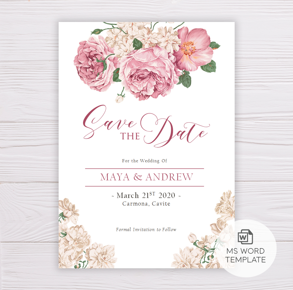 Old Rose Flowers Romantic Save The Date Template Inside Save The Date Templates Word