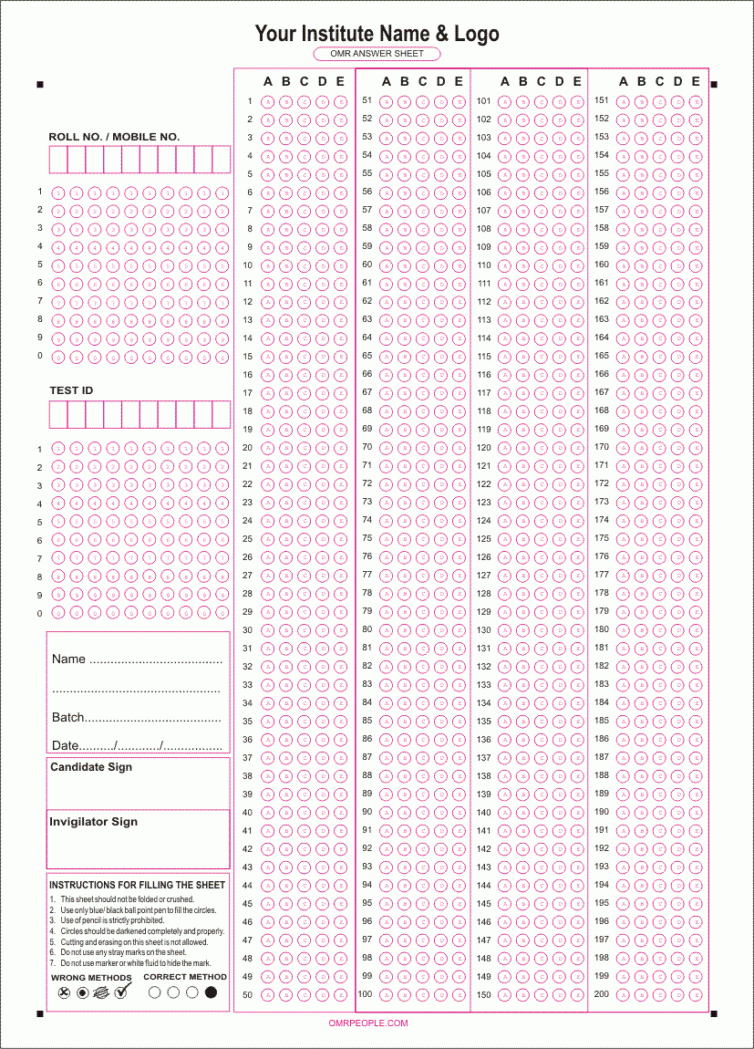 Omr Sheet Checker Software  Omr Scanner, Omr Software In Blank Answer Sheet Template 1 100