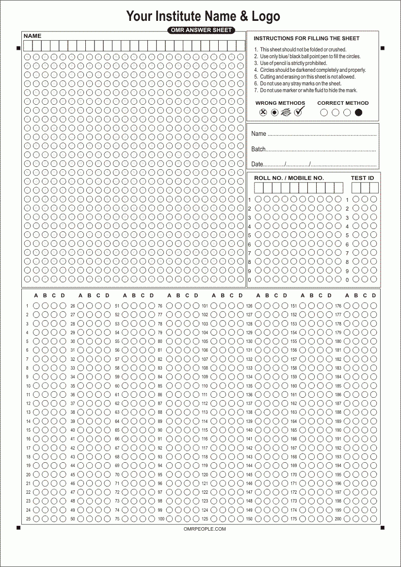 Omr Sheet Checker Software  Omr Scanner, Omr Software Throughout Blank Answer Sheet Template 1 100