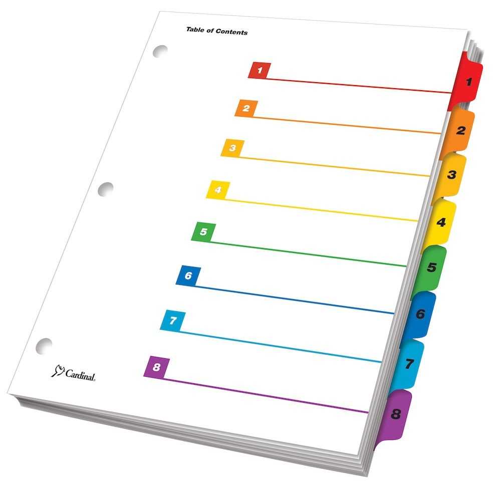 Onestep® Printable Table Of Contents Dividers, 8 Tab, Multicolor For 8 Tab Divider Template Word