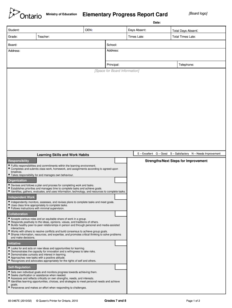 Ontario Report Card Template – Fill Online, Printable Inside Report Card Template Pdf