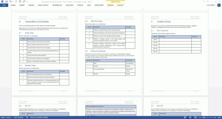 Operations Guide Template (Ms Word/excel) – Templates, Forms for Hours ...