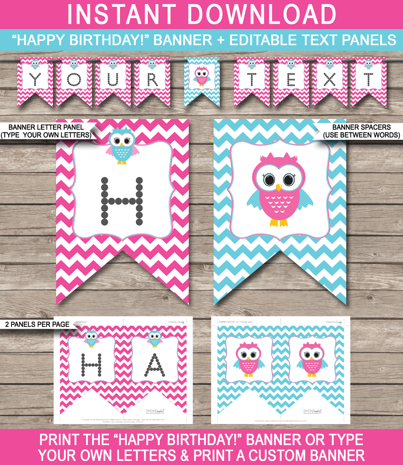 Owl Party Banner Template – Pink Regarding Free Printable Party Banner Templates