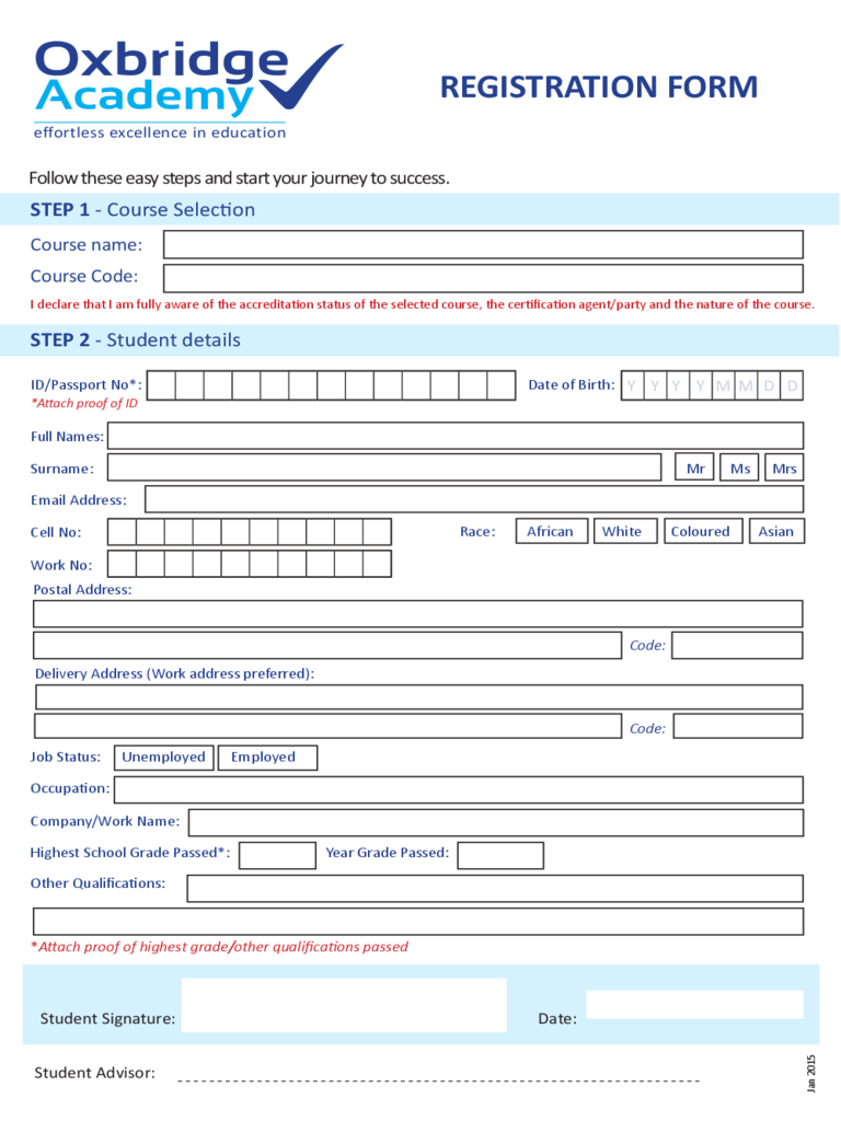 Oxbridge Academy Registration Form - 1 Free Templates In Pdf In Registration Form Template Word Free