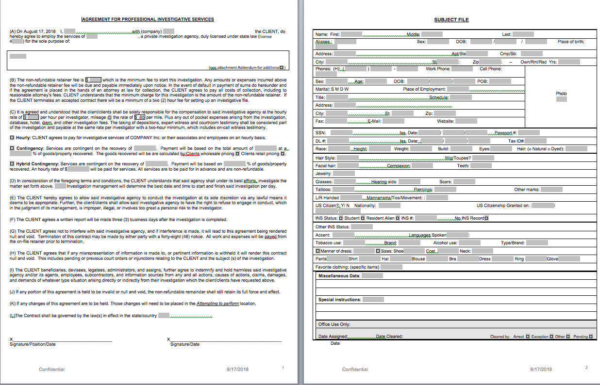 P.i. Forms – Pitraininghq For Private Investigator Surveillance Report Template