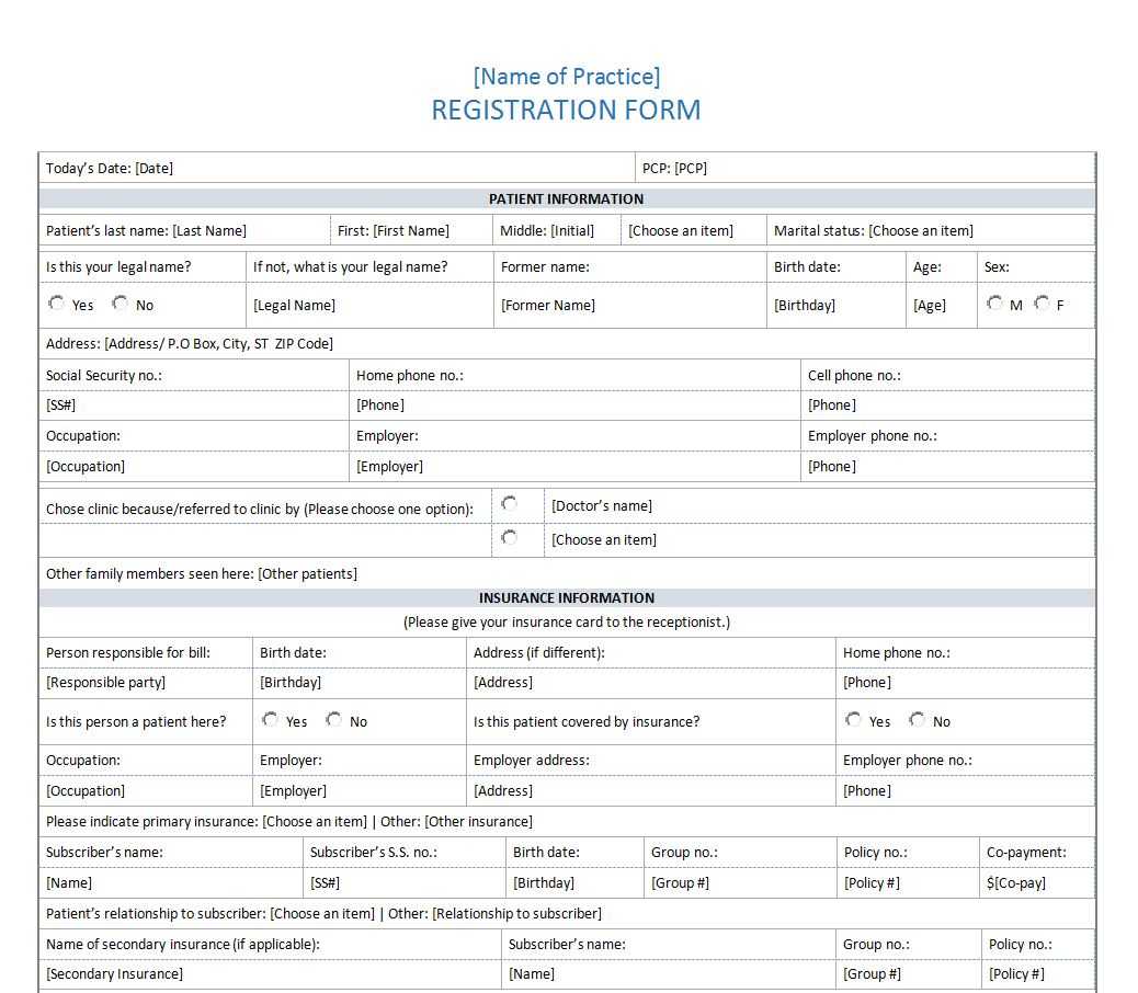 Patient Registration Form | Patient History Form Regarding Registration Form Template Word Free