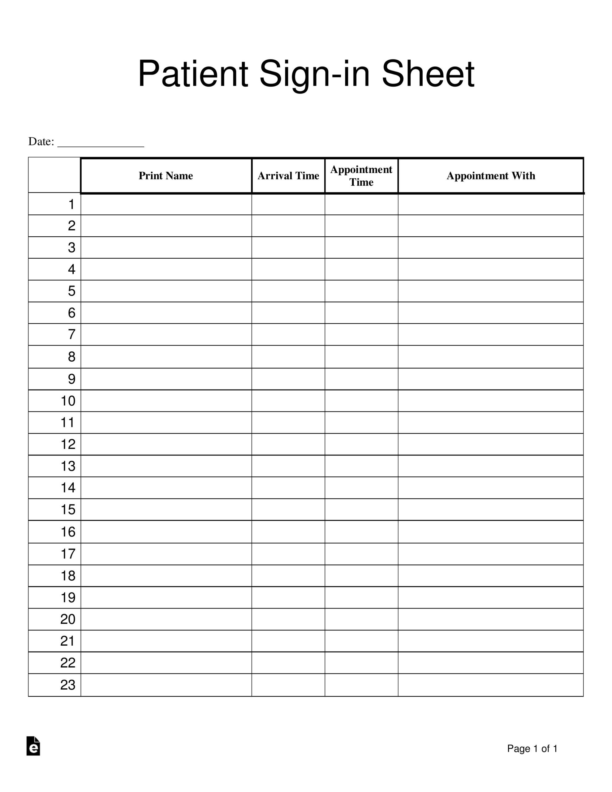 Patient Sign In Sheet Template | Eforms – Free Fillable Forms With Appointment Sheet Template Word