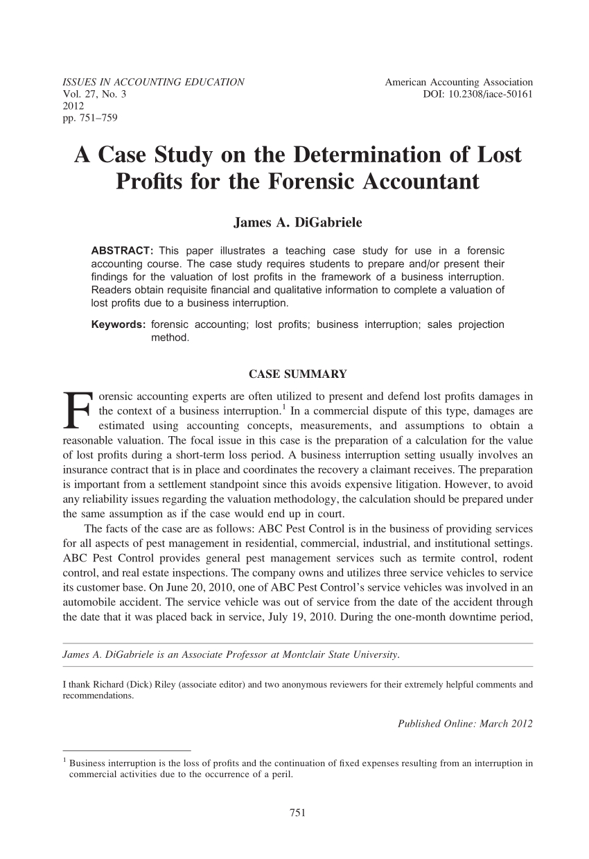 Pdf) A Case Study On The Determination Of Lost Profits For With Forensic Accounting Report Template