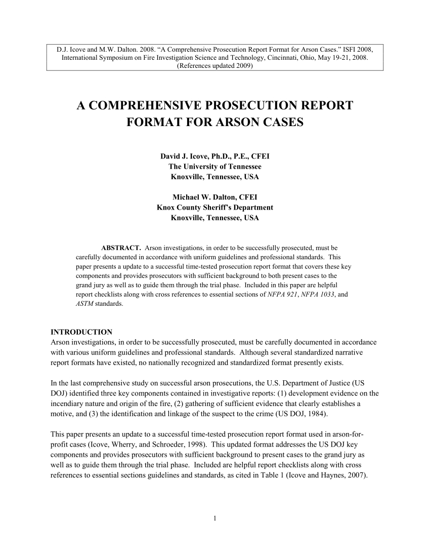 Pdf) A Comprehensive Prosecution Report Format For Arson Cases Throughout Sample Fire Investigation Report Template