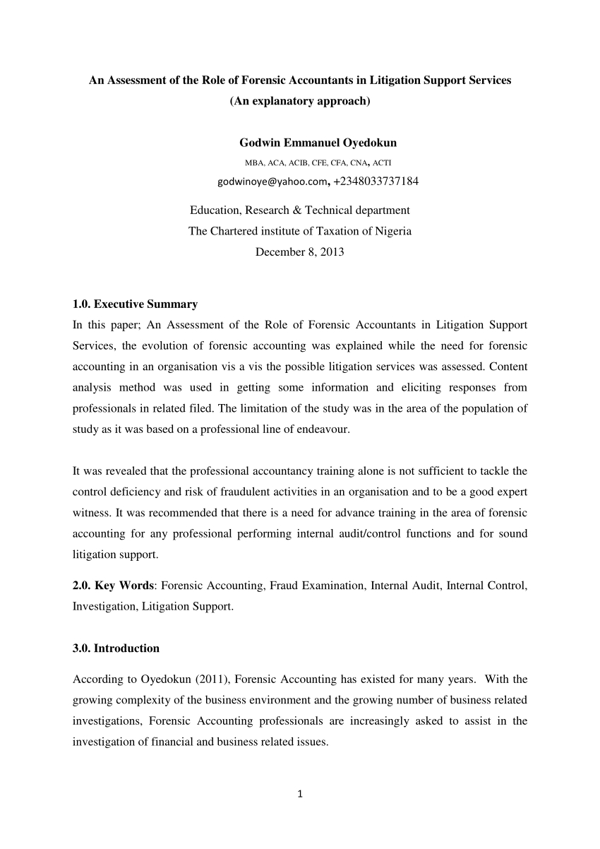 Pdf) An Assessment Of The Role Of Forensic Accountants In With Forensic Accounting Report Template