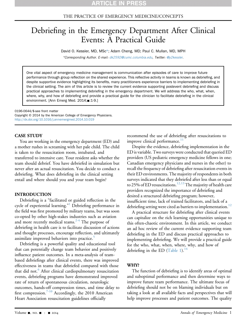 Pdf) Debriefing In The Emergency Department After Clinical Pertaining To Debriefing Report Template