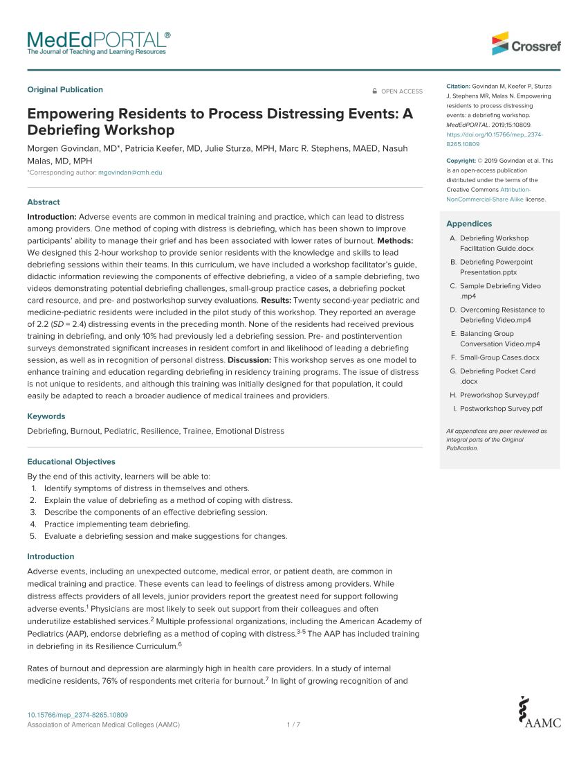 Pdf) Empowering Residents To Process Distressing Events: A Within Event Debrief Report Template