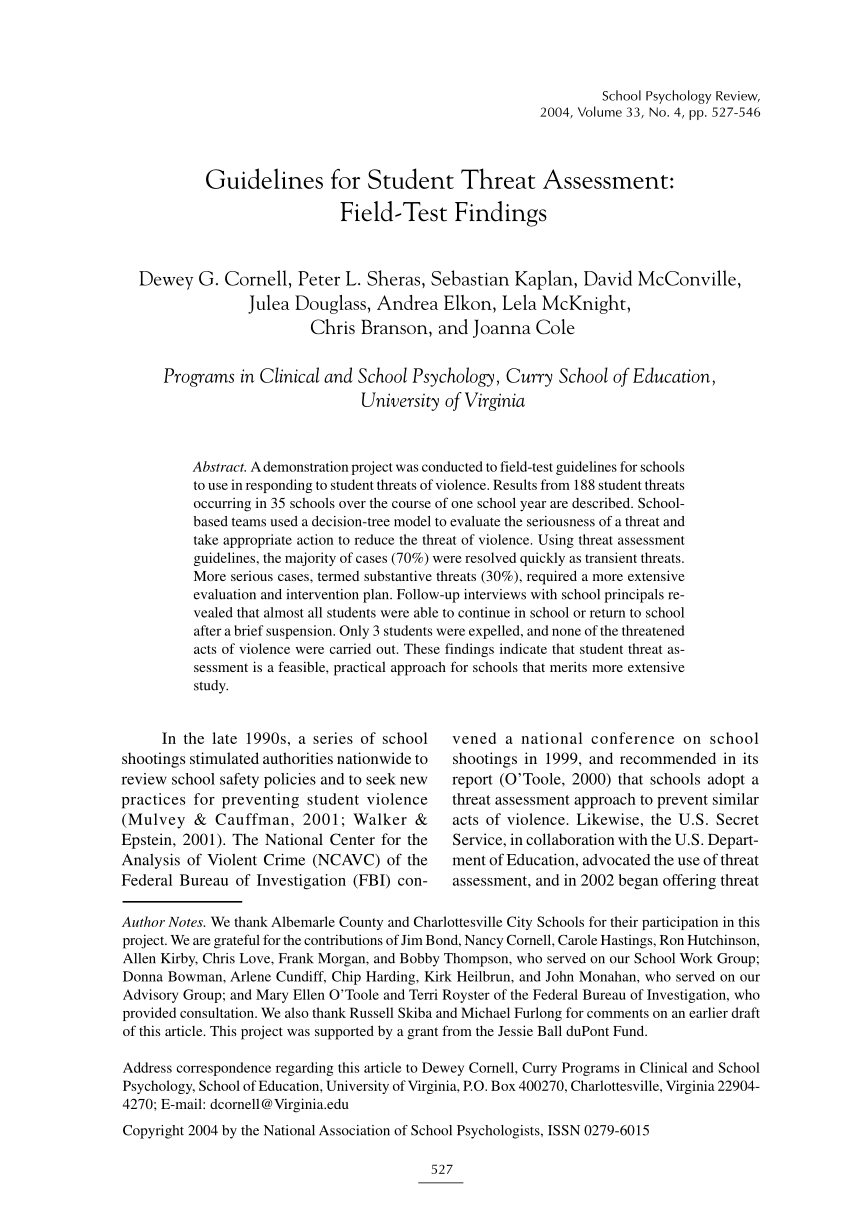 Pdf) Guidelines For Student Threat Assessment: Field Test Regarding Threat Assessment Report Template