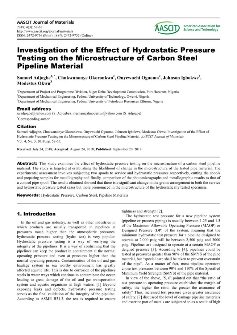 Pdf) Investigation Of The Effect Of Hydrostatic Pressure in Hydrostatic