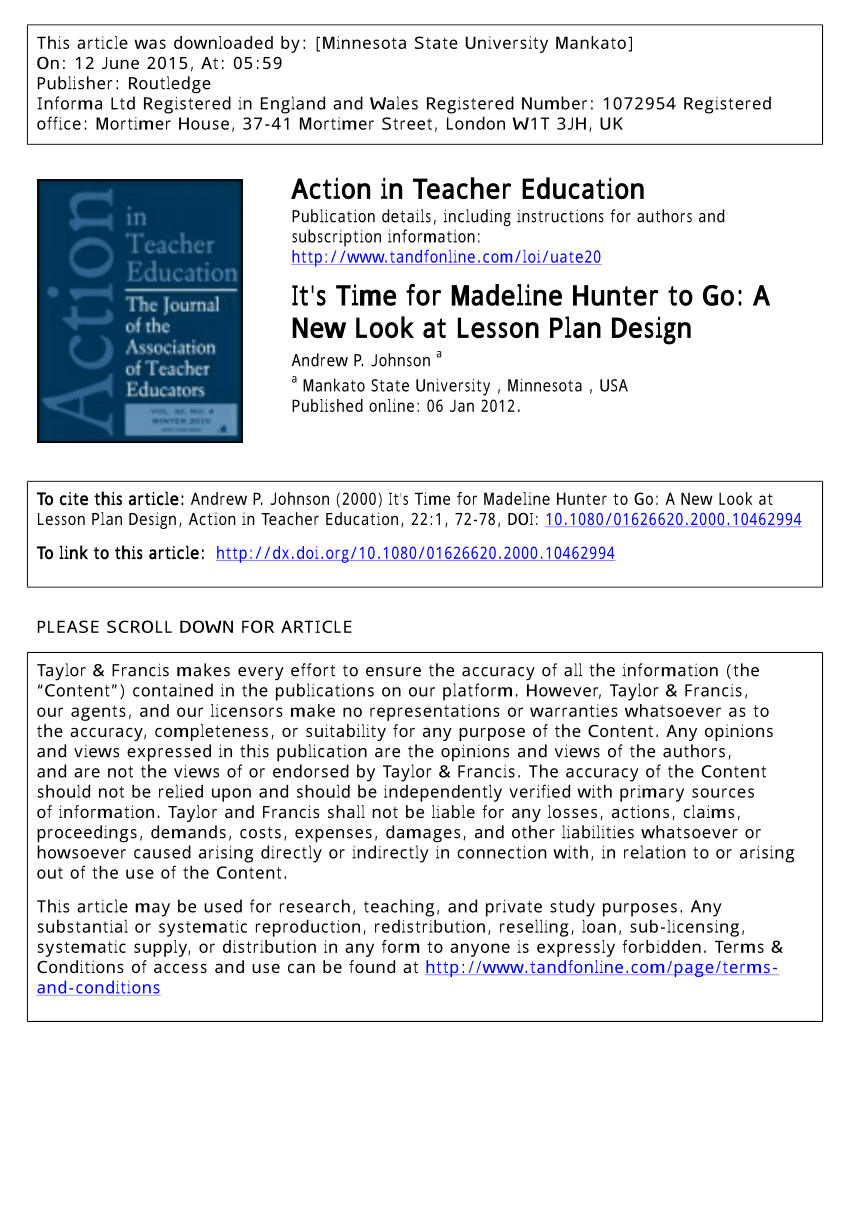 Pdf) It's Time For Madeline Hunter To Go: A New Look At Pertaining To Madeline Hunter Lesson Plan Template Word