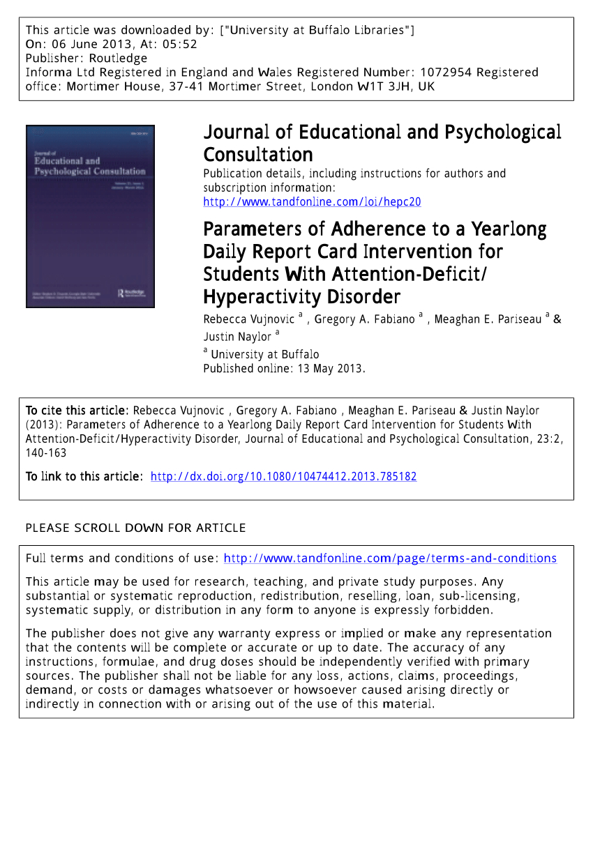 Pdf) Parameters Of Adherence To A Yearlong Daily Report Card Inside Daily Report Card Template For Adhd