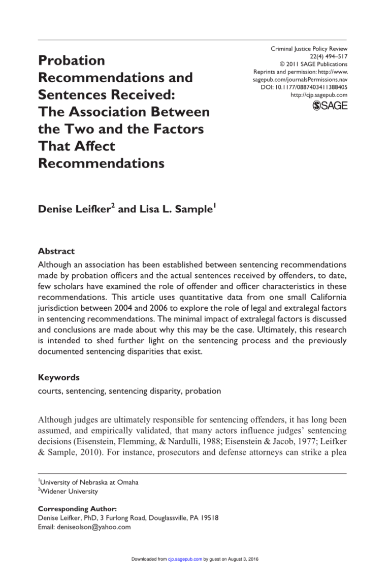 Pdf) Probation Recommendations And Sentences Received: The in ...