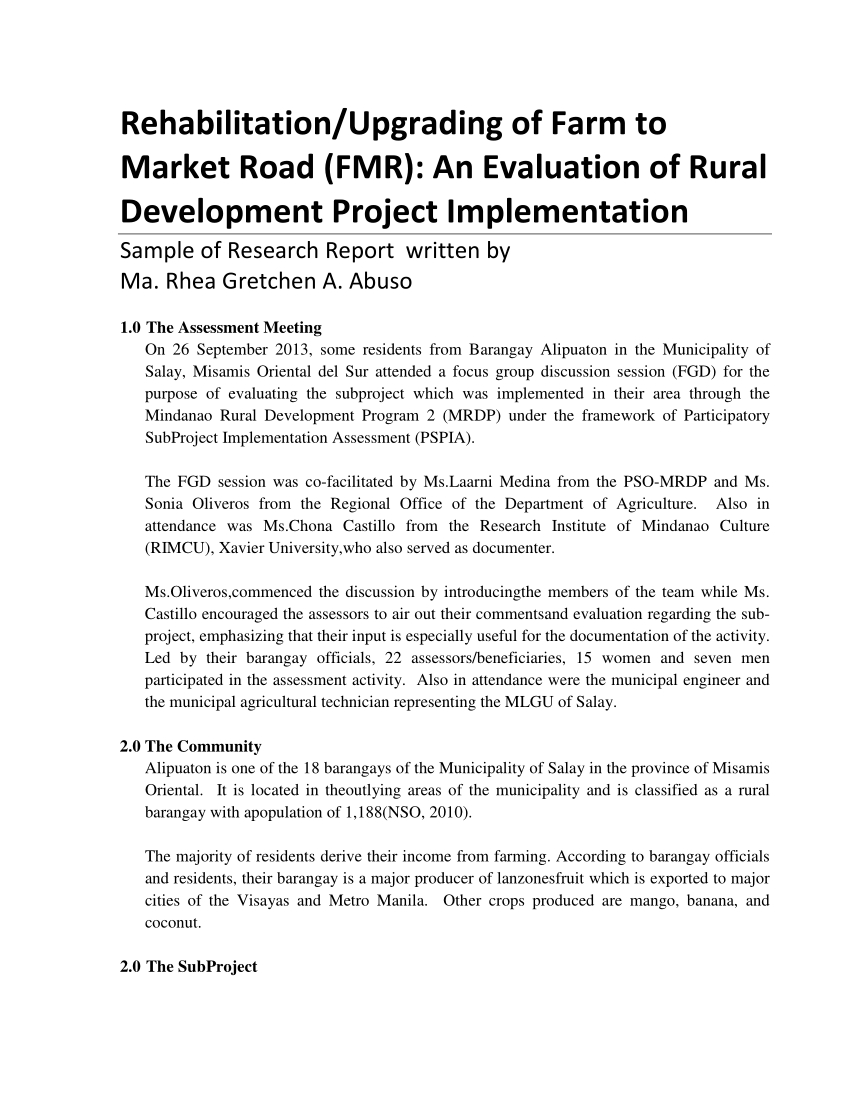 Pdf) Rehabilitation/upgrading Of Farm To Market Road (Fmr In Focus Group Discussion Report Template
