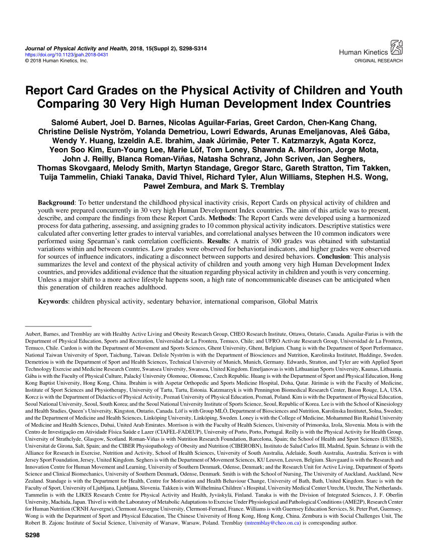 Pdf) Report Card Grades On The Physical Activity Of Children Pertaining To Boyfriend Report Card Template