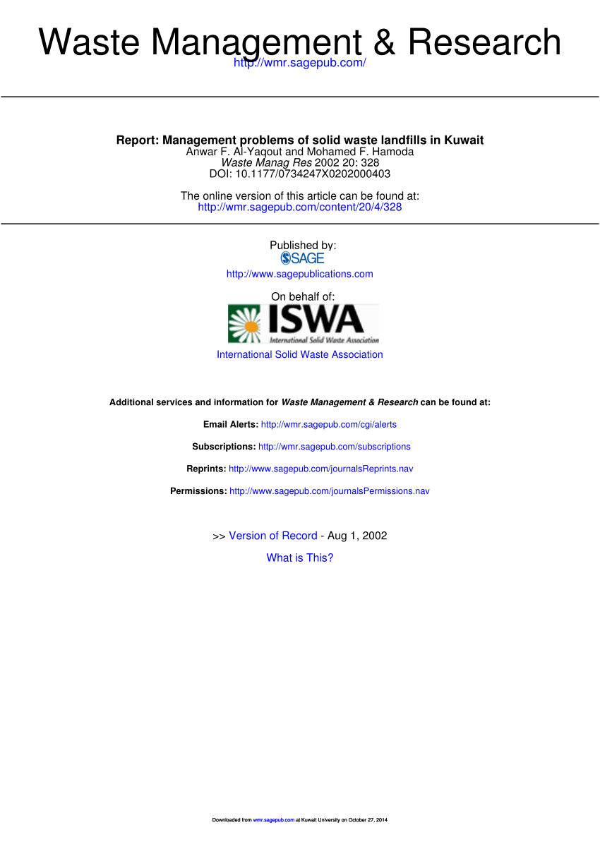 Pdf) Report: Management Problems Of Solid Waste Landfills In Intended For Waste Management Report Template