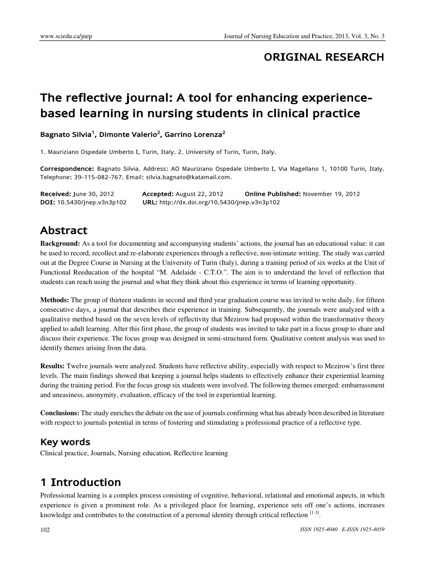 Pdf) The Reflective Journal: A Tool For Enhancing Experience Pertaining To Hurt Feelings Report Template