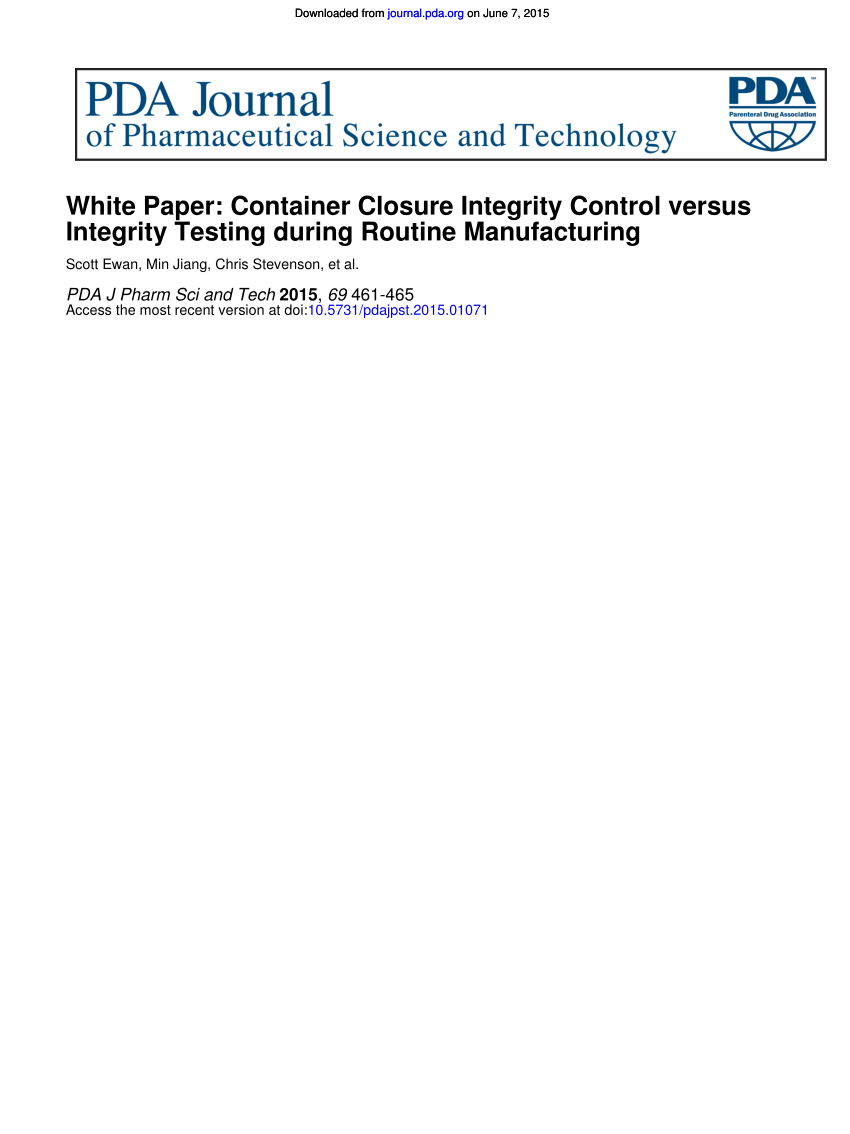 Pdf) White Paper: Container Closure Integrity Control Versus For Test Closure Report Template