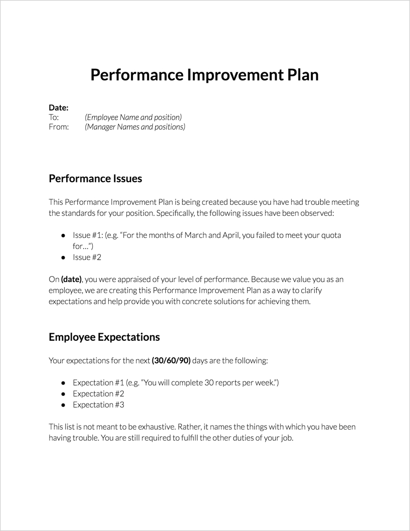 Performance Improvement Plan For Download | Clicktime With Performance Improvement Plan Template Word