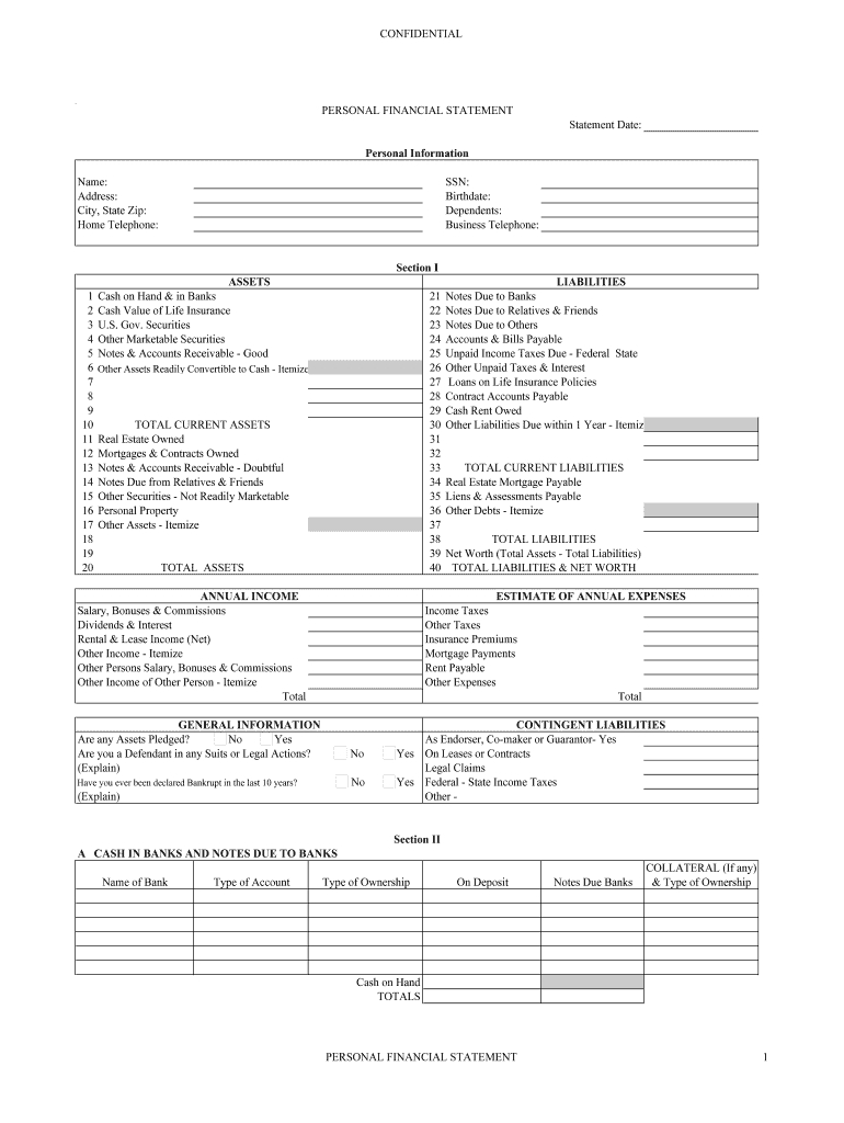 Personal Financial Statement Form – Fill Online, Printable For Blank Personal Financial Statement Template