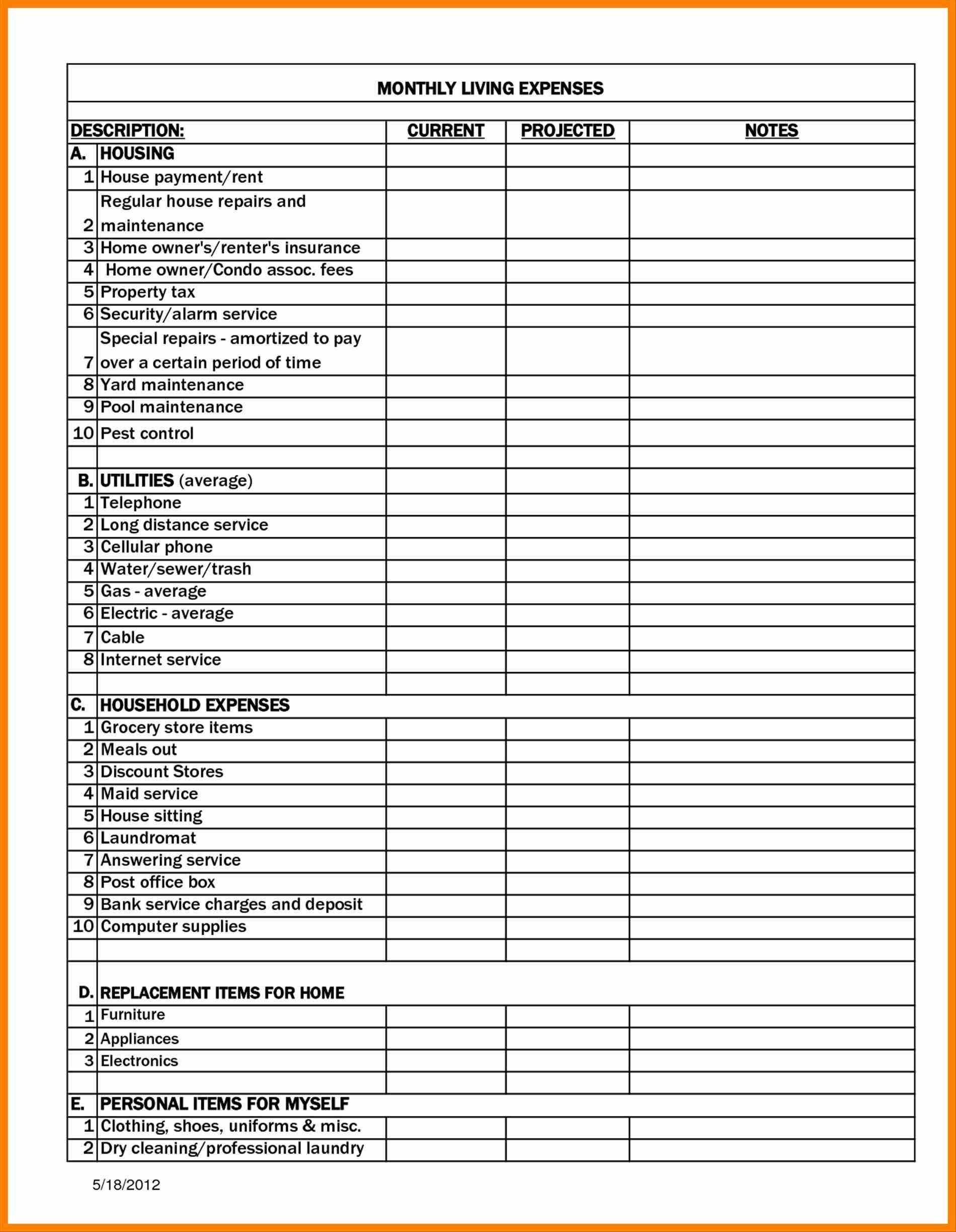 Personal Thly Expense Report Template Magdalene Project Org With Regard To Monthly Expense Report Template Excel