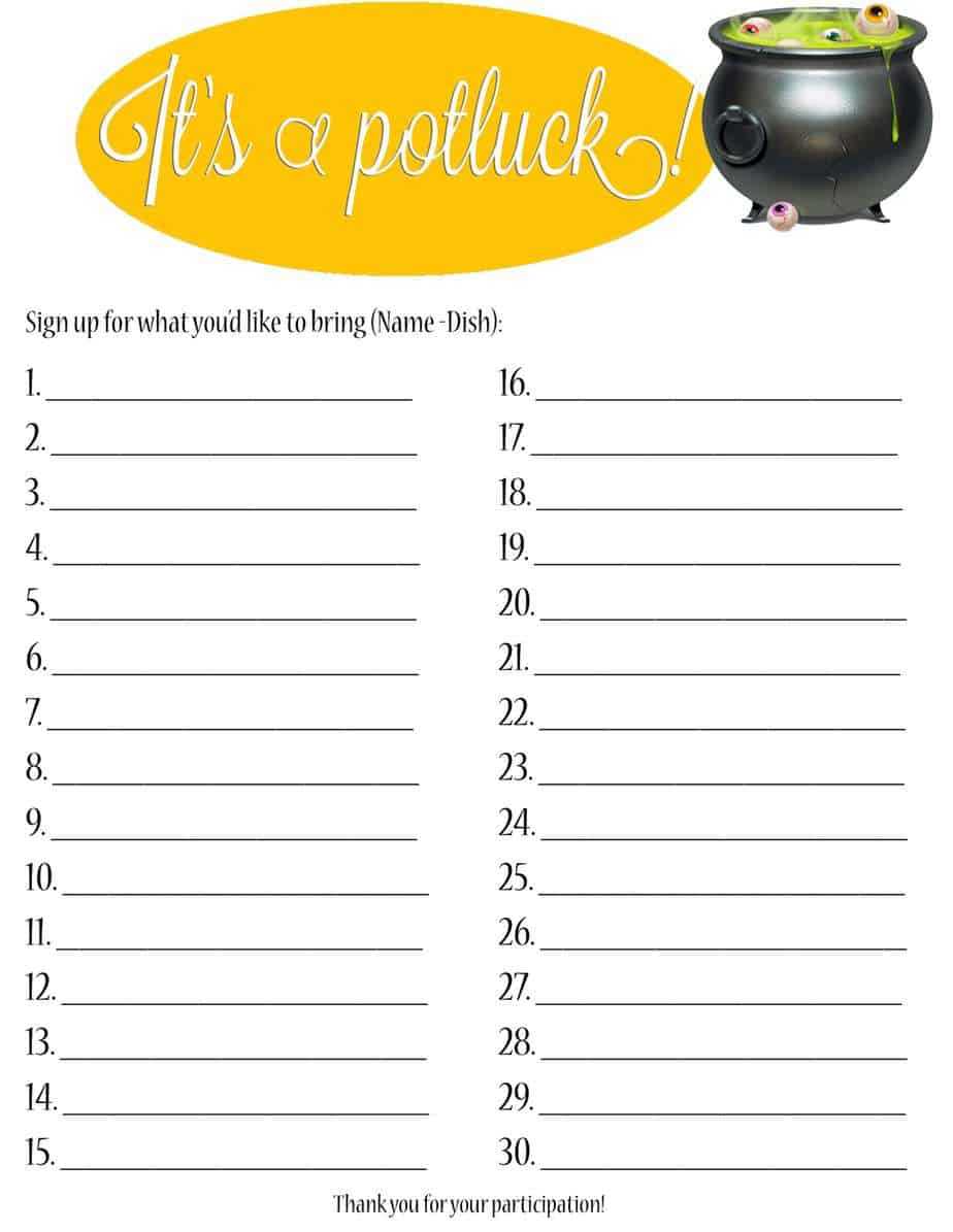 Potluck Sign Up Sheets - Word Excel Fomats Within Potluck Signup Sheet Template Word