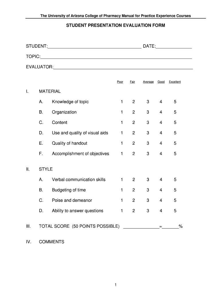 Presentation Evaluation Form – Fill Out And Sign Printable Pdf Template |  Signnow With Regard To Student Feedback Form Template Word