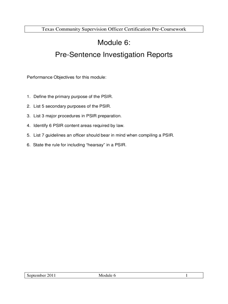 Presentence Investigation Report Form – Texas Free Download In Presentence Investigation Report Template