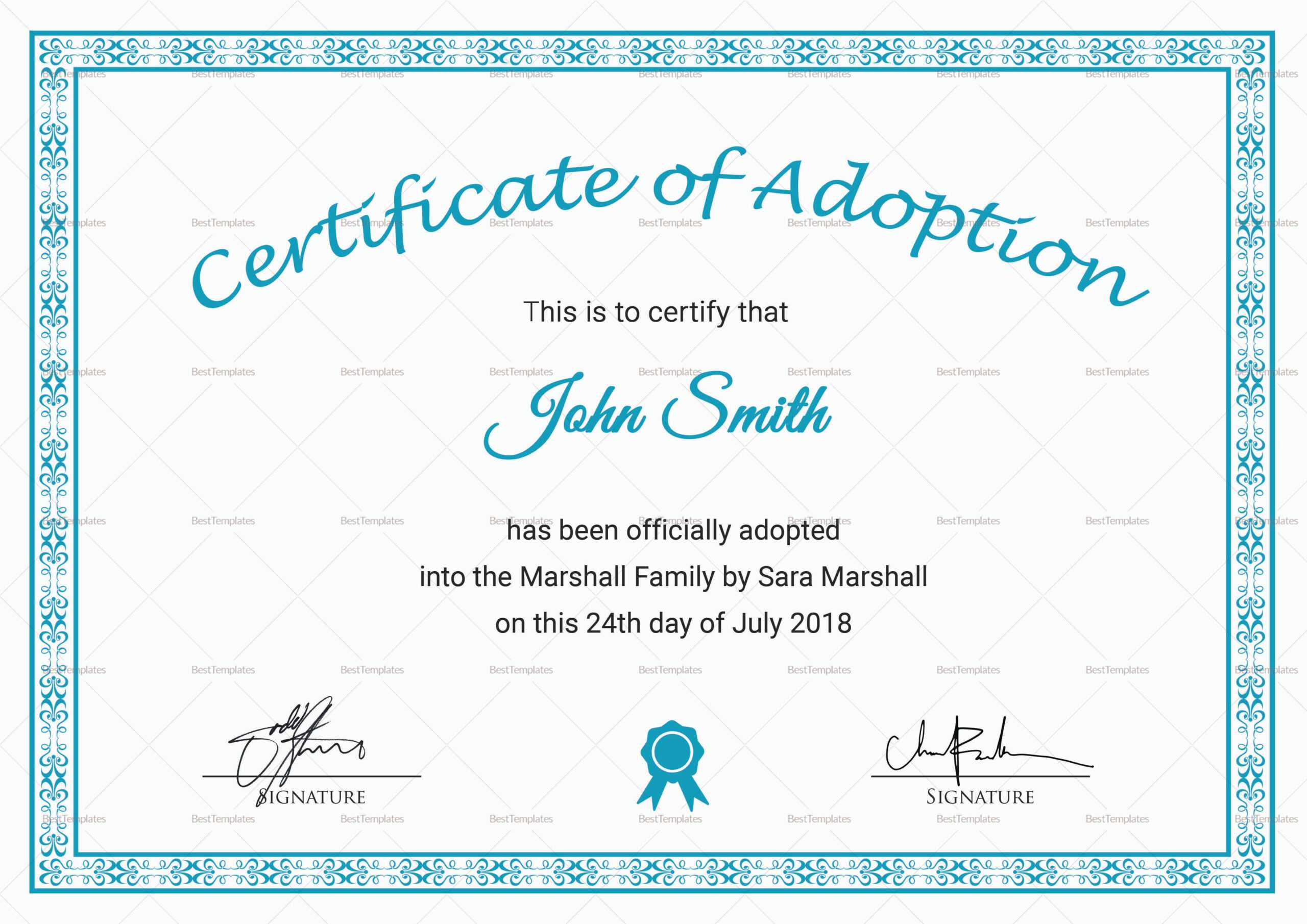 Printable Adoption Certificate Template Regarding Blank Adoption Certificate Template