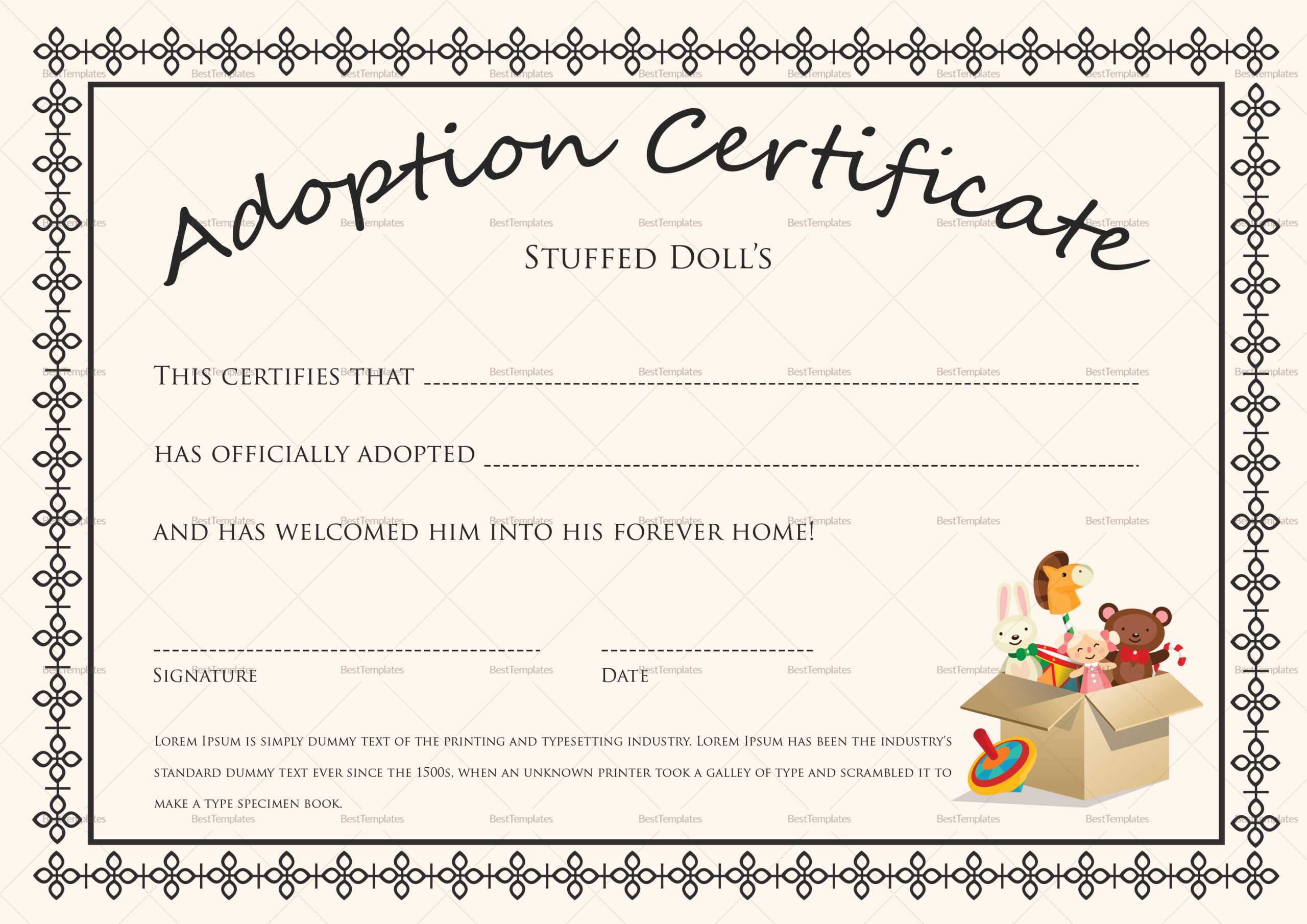 Printable Adoption Certificate That Are Satisfactory With Regard To Blank Adoption Certificate Template