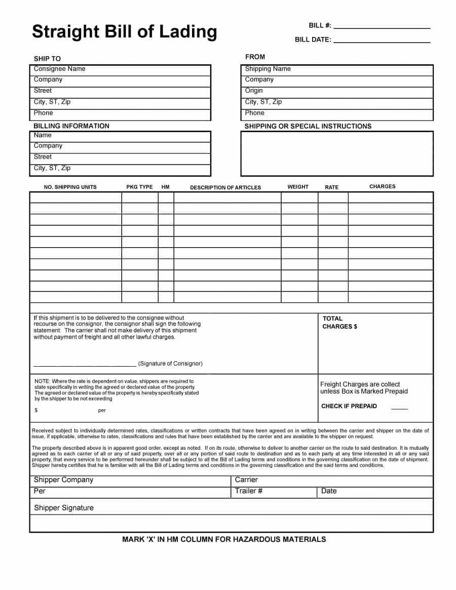 Printable Bill Of Lading – Dalep.midnightpig.co For Blank Bol Template