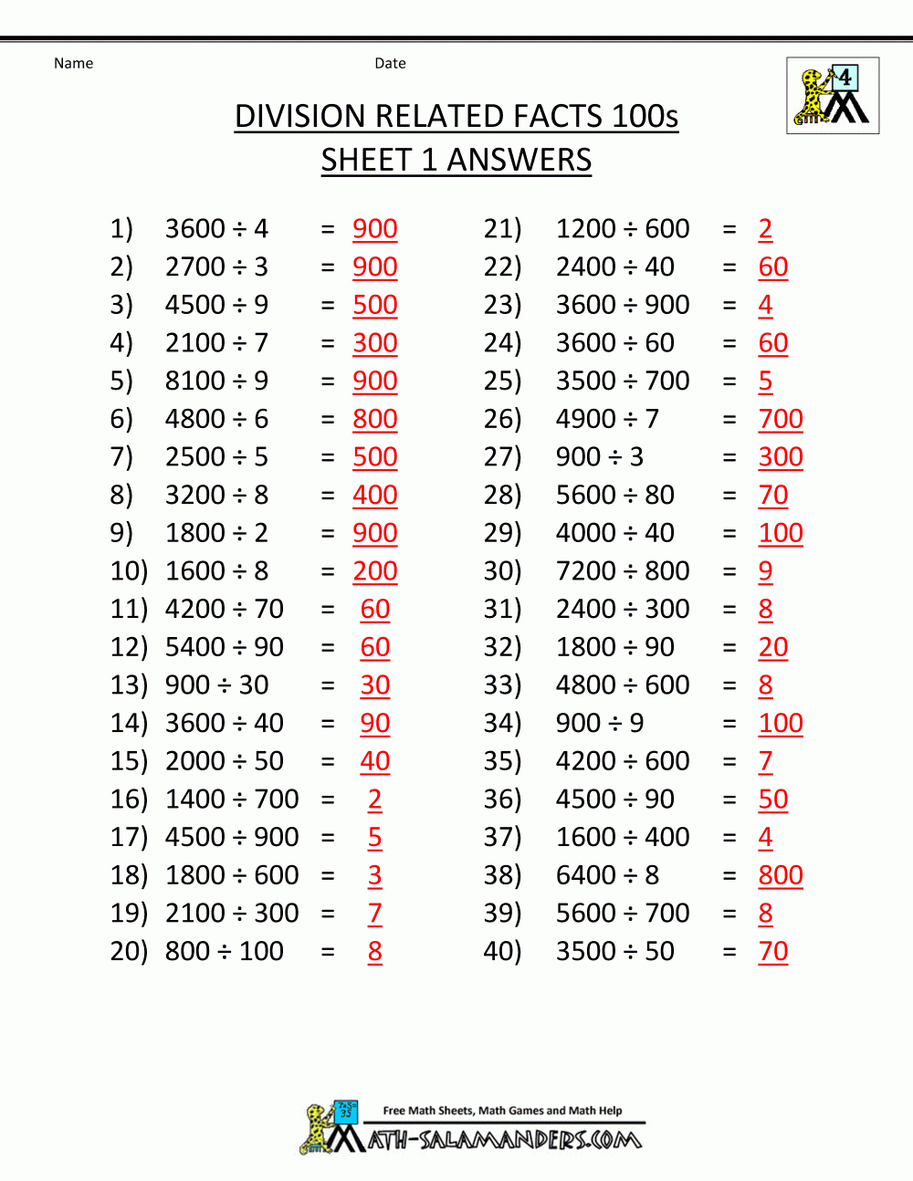 Printable Division Sheets In Blank Answer Sheet Template 1 100