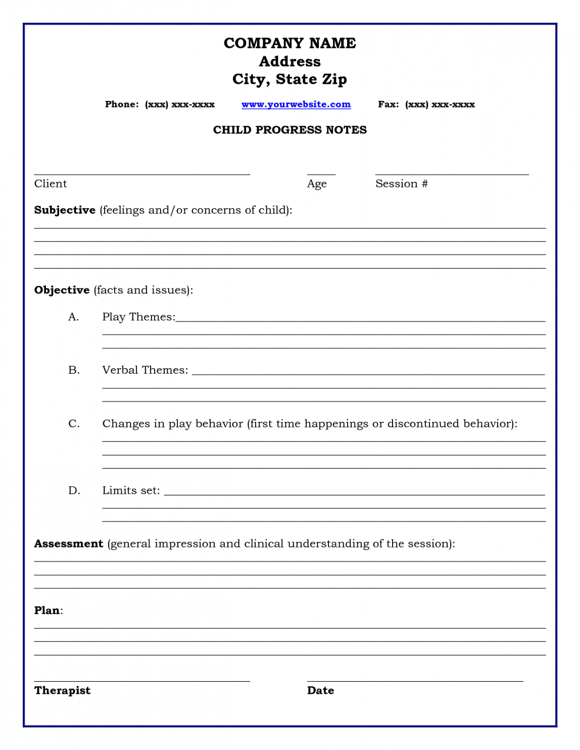 Printable Therapy Progress Note Template Professional In Soap Report Template