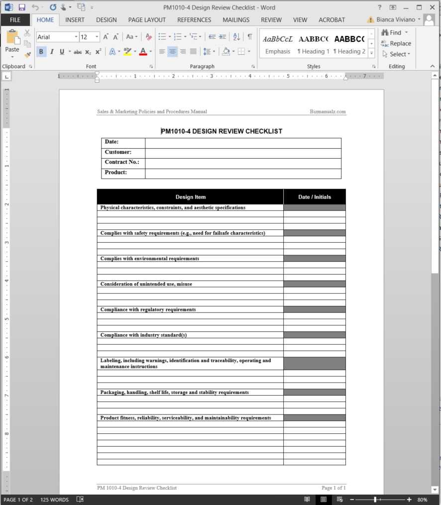 Product Design Review Checklist Template | Pm1010 4 Pertaining To Training Manual Template Microsoft Word