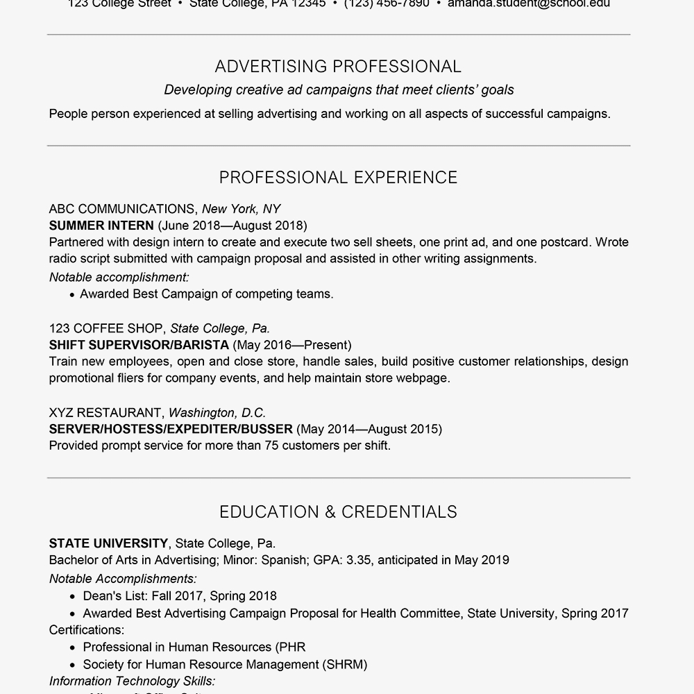 Professional Resume Examples For College Students – Dalep Intended For College Student Resume Template Microsoft Word