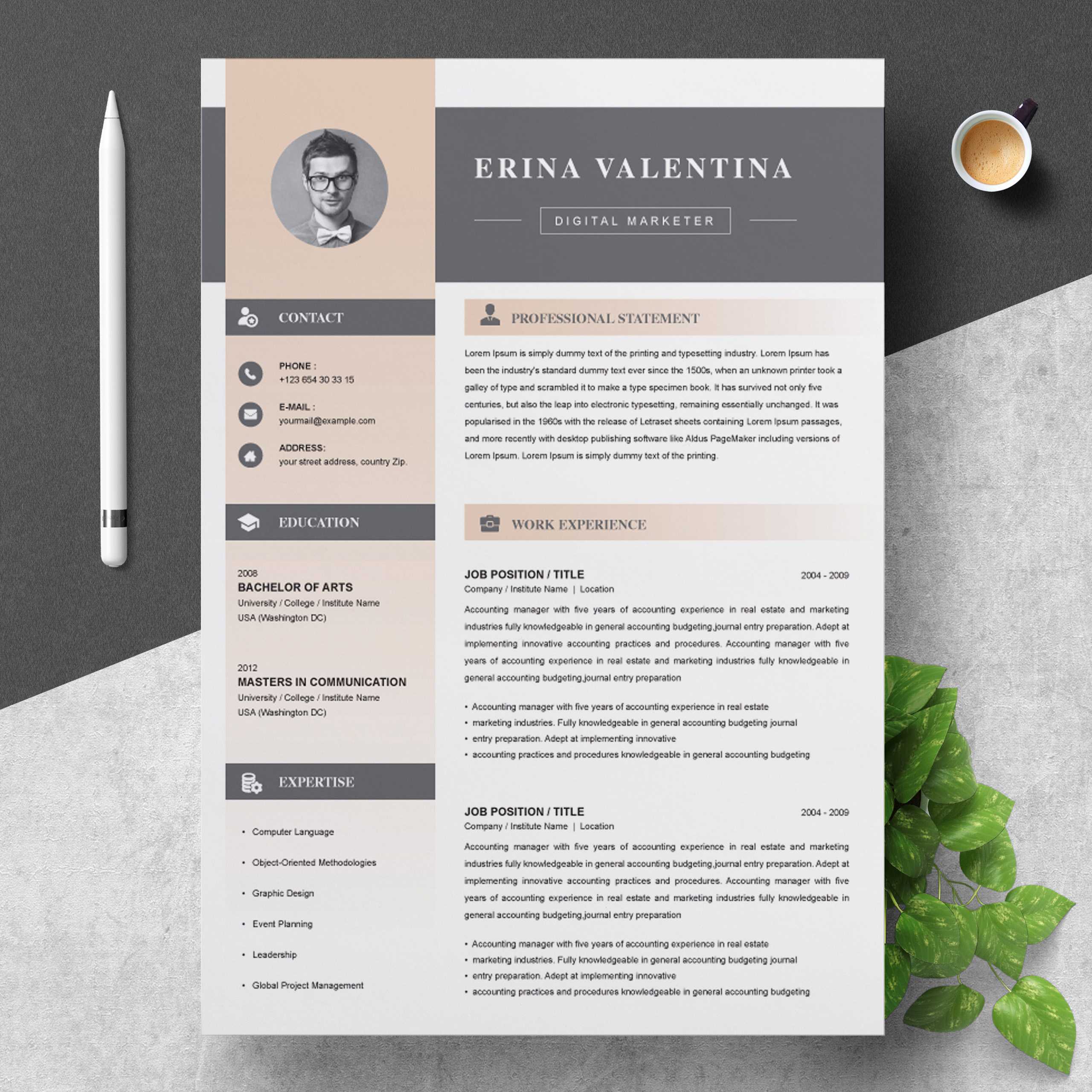 Professional Word Resume Cv Template With Cover Letter Throughout Microsoft Word Resume Template Free