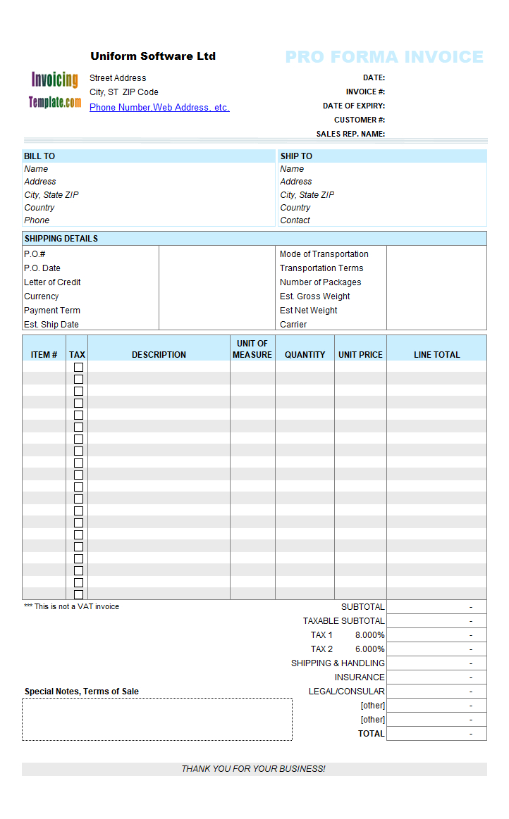 Proforma Invoice Template With Free Proforma Invoice Template Word