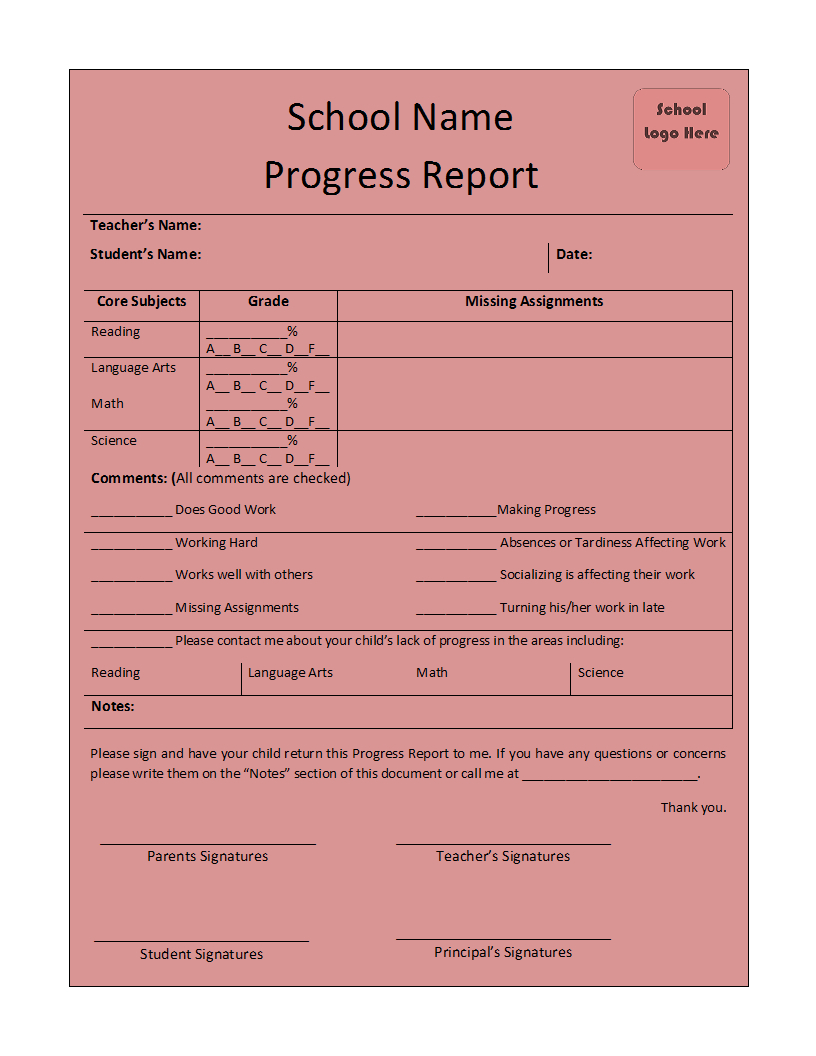 Progress Report Template Inside School Progress Report Template