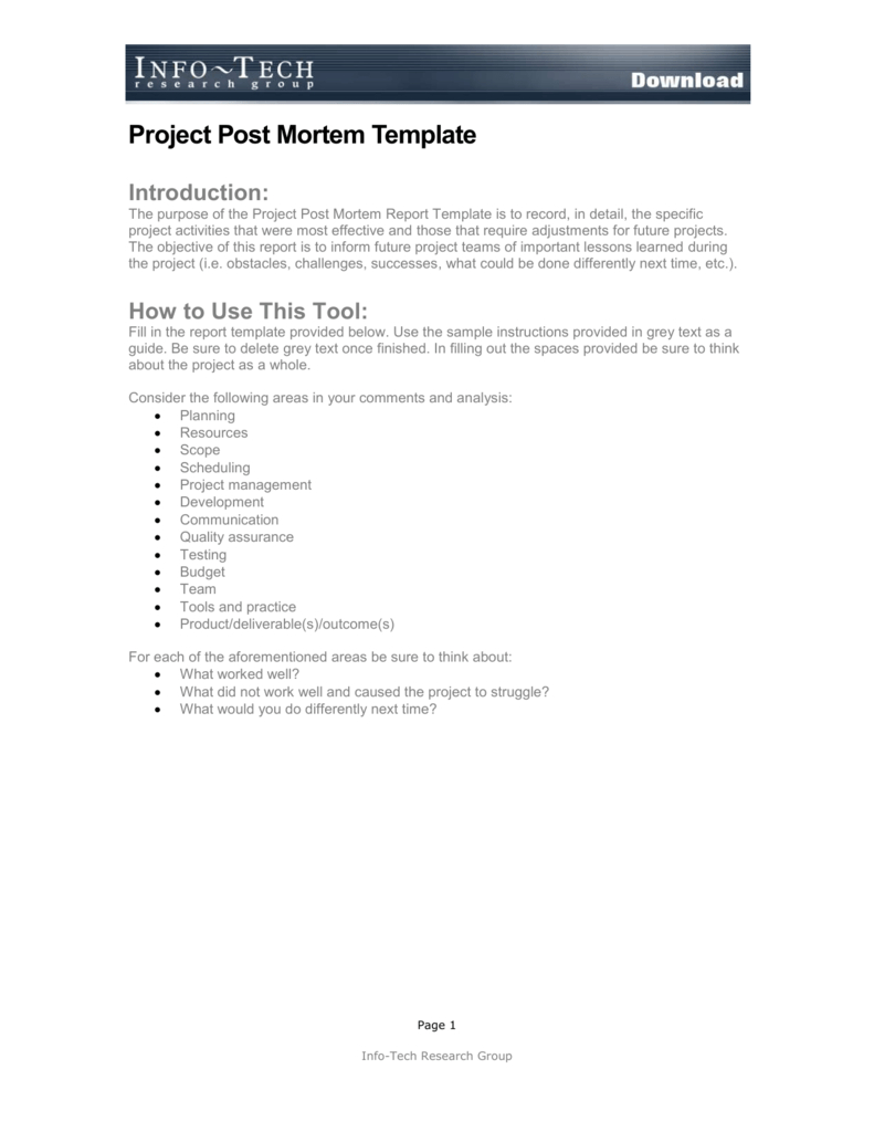 Project Post Mortem Template Within Post Project Report Template